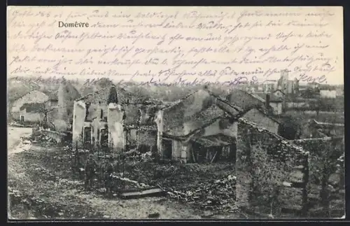 AK Domêvre, Panorama de la ville détruite