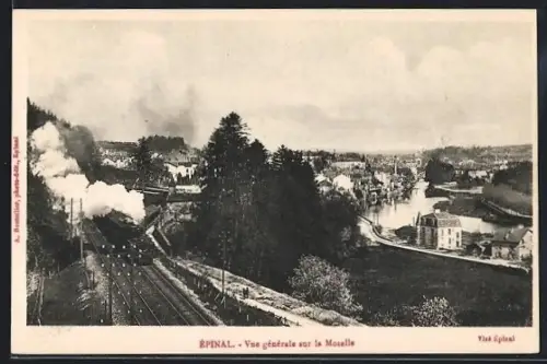 AK Epinal, Panorama sur la Moselle mit französischer Eisenbahn