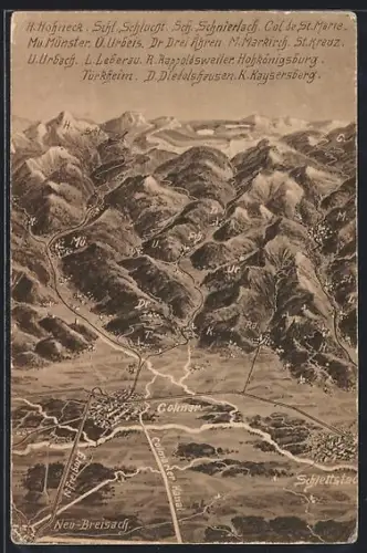 AK Colmar, Une carte avec des villes différentes