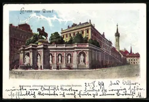 Lithographie Wien, Albrechtsplatz, Albrechtsbrunnen
