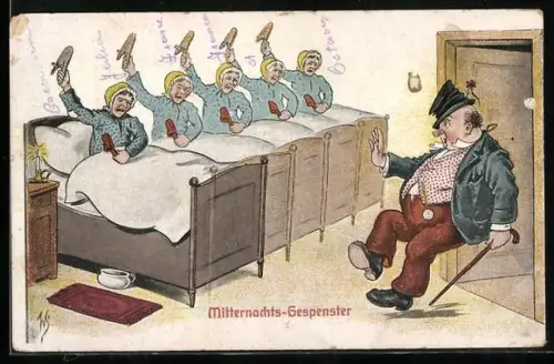AK Betrunkener Mann kehrt heim und sieht seine zornige Ehefrau fünffach, Trinkerhumor