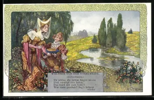 Künstler-AK T. Welzl: Walther von der Vogelweide, Liebestraum