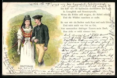 Künstler-AK Christoph Öhler: Brotterode, Paar in Tracht, Spruch