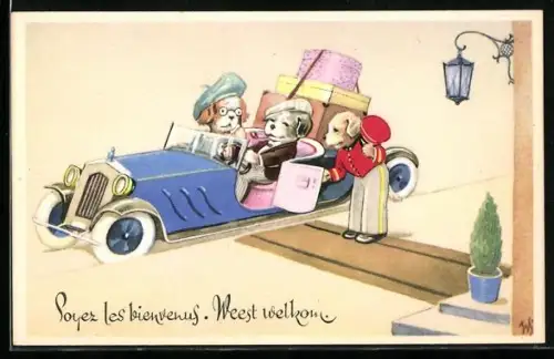 Künstler-AK Willi Scheuermann: Hunde im Auto