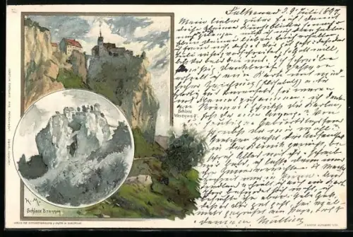 Künstler-AK K. Mutter: Beuron, Schloss Bronnen, Schloss Werenwag