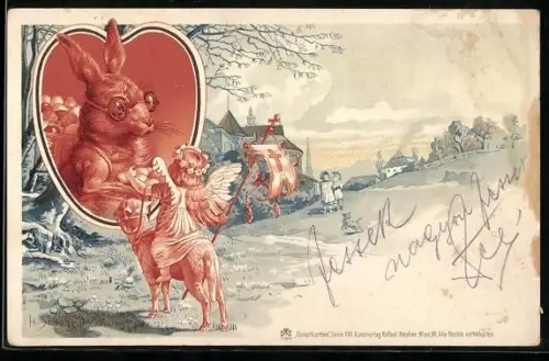 Künstler-AK H. Schubert: Osterhase und Osterengel