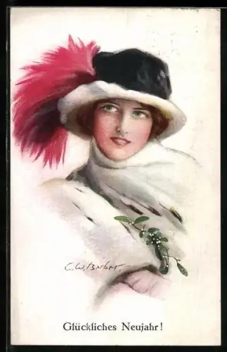 Künstler-AK Court Barber: Dame im Pelz