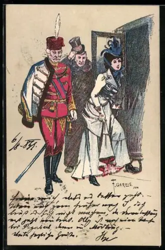 Künstler-AK F. Gareis: Offizier und elegante Dame