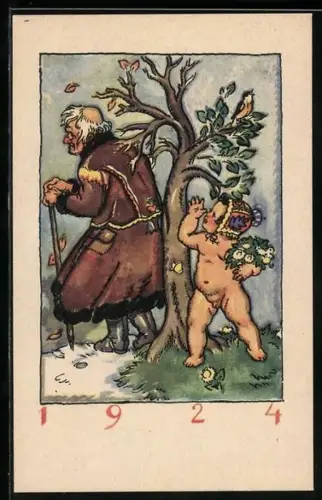 Künstler-AK M. Fischerova-Kvechova (MFK): Knabe dreht Mönch eine lange Nase