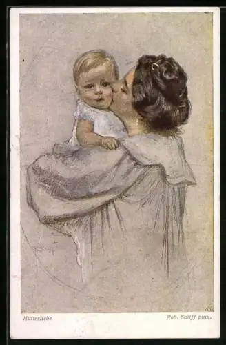 Künstler-AK Robert Schiff: Mutterliebe, Mutter küsst ihr Kind