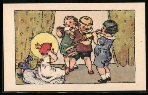 Künstler-AK M. Fischerova-Kvechova (MFK): Musizierende Kinder