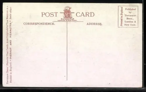 Künstler-AK Tom Browne: Harlekin musiziert für eine Dame