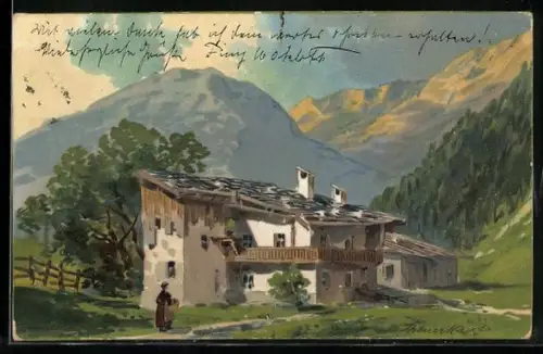 Künstler-AK Gottlob Theuerkauf: Haus im Gebirge