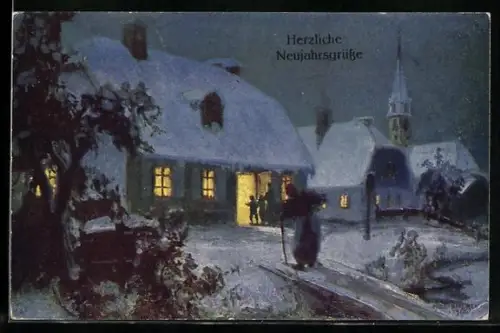 Künstler-AK Alexander Kircher: Verschneites Dorfidyll