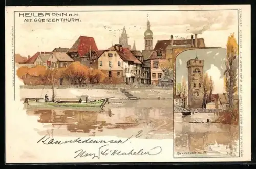 Künstler-AK Manuel Wielandt: Heilbronn, Ortsansicht mit Goetzenturm