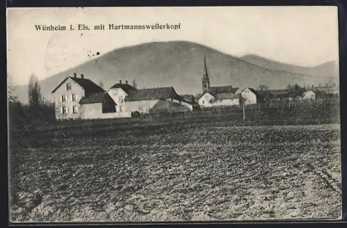 AK Wünheim i. Els., Ortspanorama mit Hartmannsweilerkopf