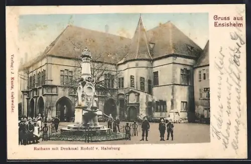 AK Ensisheim, Rathaus mit Denkmal Rudolf v. Habsburg