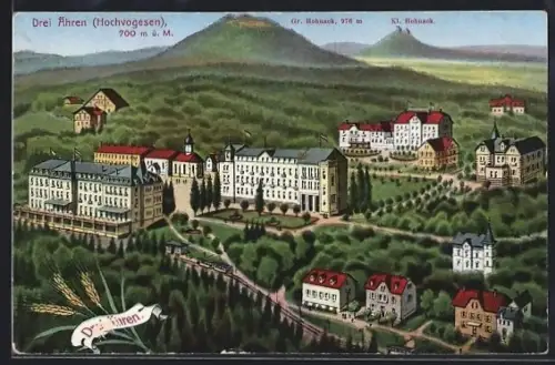 AK Trois-Epis, Ortspartie und Drei Ähren aus der Vogelschau