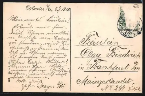 AK Colmar, Wasserturm und Bartholdi-Denkmal