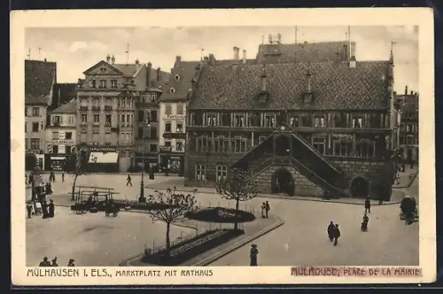 AK Mülhausen i. E., Marktplatz mit Rathaus