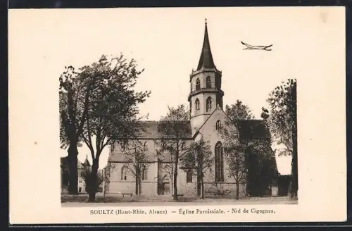 AK Soultz /Alsace, Eglise Paroissale, Nid de Cigognes
