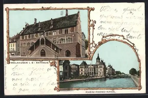 AK Mülhausen i. E., Rathaus, Rhein-Rhone-Kanal