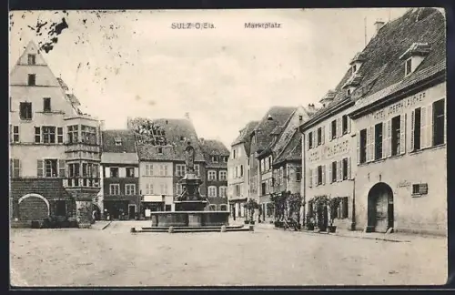 AK Sulz /O.-Els., Marktplatz mit Hotels u. Brunnen