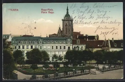 AK Colmar, Rapp-Platz aus der Vogelschau, mit Kirche