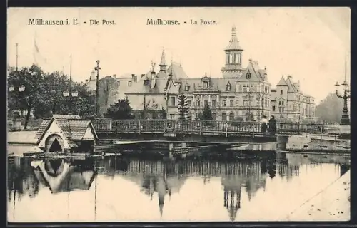 AK Mülhausen i. E., Post, Ansicht vom Wasser