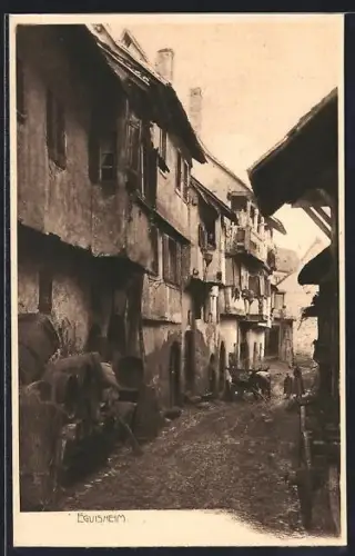 AK Eguisheim, Strassenpartie mit Fässern