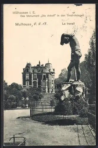 AK Mülhausen i. E., Tivoli-Anlagen, Monument Die Arbeit