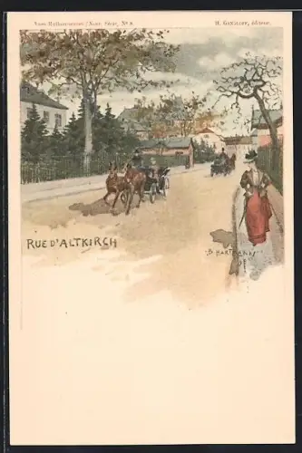 Künstler-AK Altkirch, Strasse mit Pferdekutsche