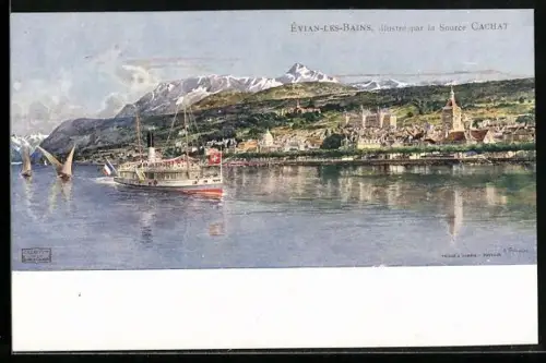 AK Evian-les-Bains, Blick auf die Berge