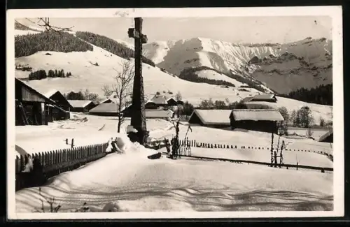 AK Megève, Station hivernale, le hameau du Planellet et la chaîne du Joly