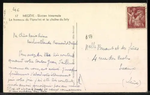 AK Megève, Station hivernale, le hameau du Planellet et la chaîne du Joly