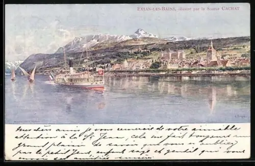 Künstler-AK Evian-les-Bains, Panorama