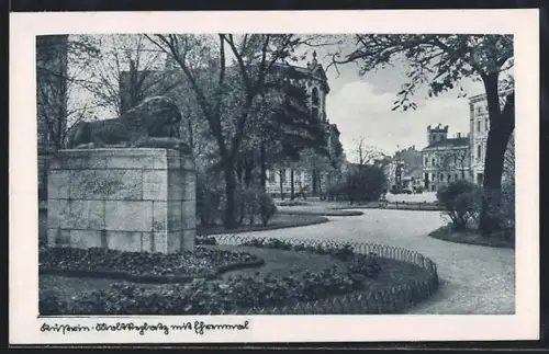 AK Küstrin, Moltkeplatz mit Ehrenmal