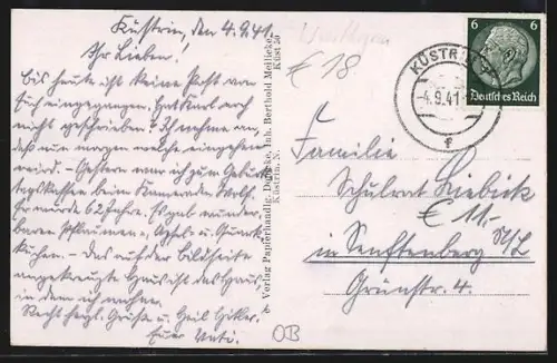 AK Küstrin, Moltkeplatz mit Ehrenmal