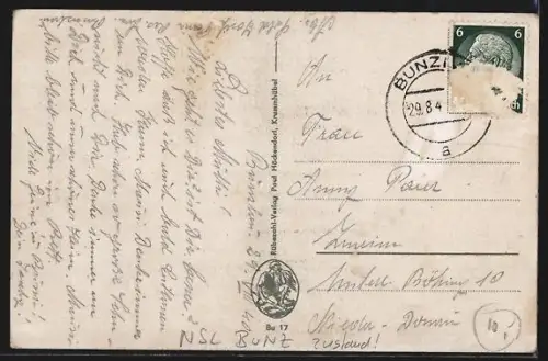 Künstler-AK Bunzlau, Tongefässe mit Gesichtern mit einem Töpfer