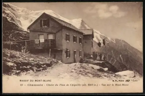 AK Charmonix, Chalet du Plan de l`Aiguille, vue sur le Mont-Blanc