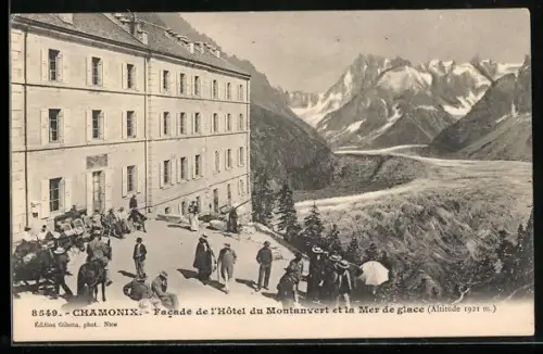 AK Chamonix, Facade de l`hôtel du Montanvert et la Mer de glace