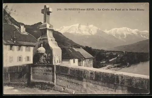 AK Saint-Martin-sur-Arve, La Croix du Pont et le Mont-Blanc