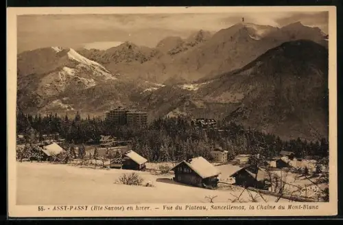 AK Assy-Passy, En hiver, vue du plateau, Sancellemoz, la Chaîne du Mont-Blanc
