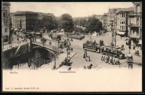 AK Berlin, Potsdamerbrücke mit Strassenbahnen aus der Vogelschau