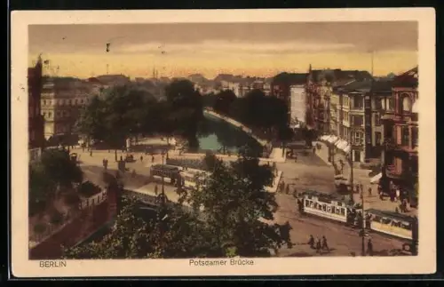 AK Berlin-Tiergarten, Potsdamer Brücke und Strassenbahnen