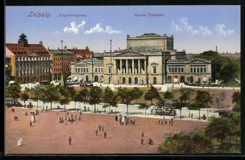 AK Leipzig, Augustusplatz mit Neuem Theater und Strassenbahn