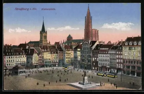 AK Strassburg i. E., Kleberplatz mit Strassenbahn