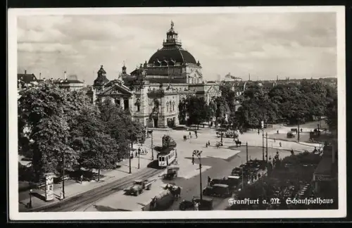AK Frankfurt a. M., Schauspielhaus mit Strassenbahn