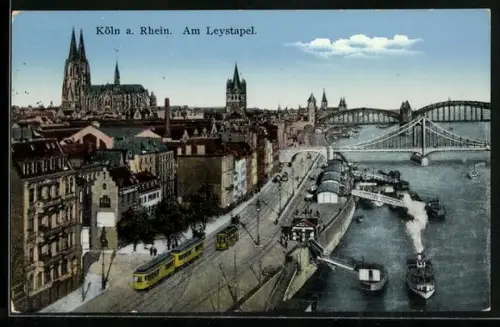 AK Köln a. Rh., Am Leystapel, Ortspartie mit Strassenbahn aus der Vogelschau