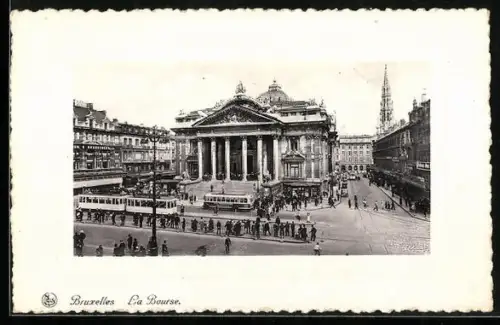 AK Bruxelles, la bourse, Strassenbahn bei Börse